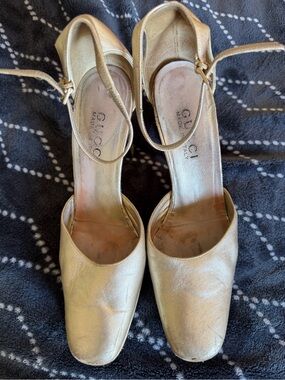 Gucci Metallic Gold Leather Ankle-Strap Pumps